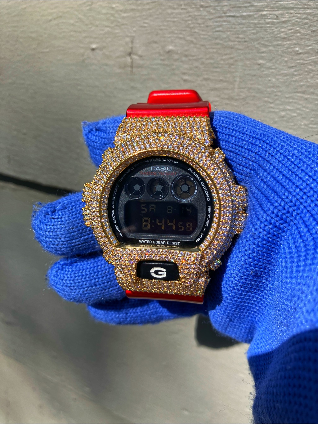 Bussdown Gold Moissanite Custom G-Shock - Red & Black Colorway